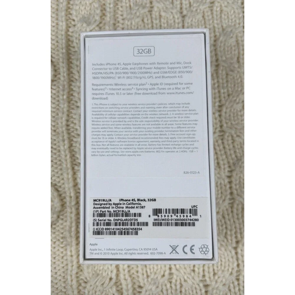 Apple iPhone 4 White Model A1349 Cable Papers WORKS Cracked Screen 2010